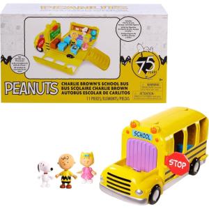 Peanuts Charlie Brown’s Interactive School Bus Toy, 11-Pieces, Includes Charlie Brown, Sally, and Snoopy Figures, Toy for Fans, Boys, Girls, Kids, Ages 3 and Up