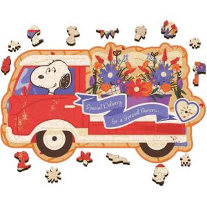 Peanuts Puzzles for Adults – Charlie Brown Wooden Puzzle, 200 Pieces Unique Shaped Jigsaw Puzzles, Snoopy Gifts for Women, 5MM Thick, Officially Licensed Merchandise – Better Together, 9″ x 12.8″(Blooms on Wheels)