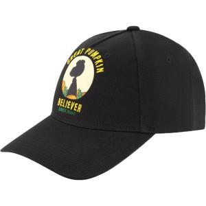 Peanuts Snoopy Baseball Cap, Great Pumpkin Believer Snapback Hat with Curved Brim, Black, One Size