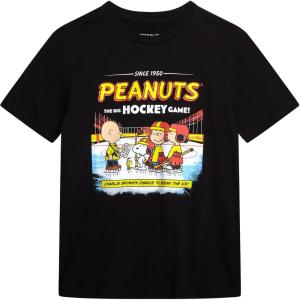 Peanuts Snoopy Boys Shirts – Joe Cool Cotton Crewneck Short Sleeve T-Shirt – Classic Graphic Tees for Boys (Sizes: 7-16)(Peanuts Black)