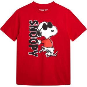 Peanuts Snoopy Boys Shirts – Joe Cool Cotton Crewneck Short Sleeve T-Shirt – Classic Graphic Tees for Boys (Sizes: 7-16)(Snoopy Red)