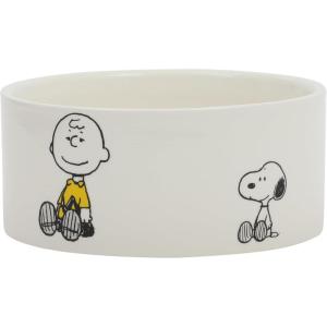 Peanuts Snoopy Dog Bowl with Bone Design – 6.5″ Stoneware Water or Food Bowl for Small to Medium Dogs – Cute Cartoon Pet Dish, Durable & Easy to Clean(Snoopy & Charlie Brown)