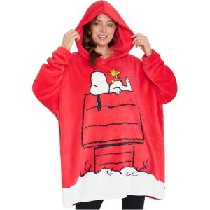 Peanuts Snoopy Hoodie Blanket Women Teens Oversized Fleece Poncho Wearable Blanket Sweatshirt Loungewear Gifts for Women Red