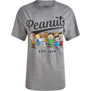Peanuts Snoopy Womens Graphic T Shirts – Snoopy Charlie Brown Woodstock Crewneck Short Sleeve Shirts for Women (Sizes: S-XL)(Grey Peanuts Friend)