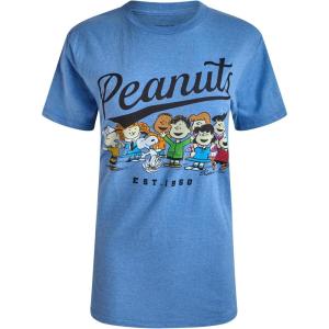 Peanuts Snoopy Womens Graphic T Shirts – Snoopy Charlie Brown Woodstock Crewneck Short Sleeve Shirts for Women (Sizes: S-XL)(Light Blue Peanuts Friend)