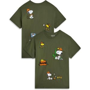 Peanuts Snoopy Womens and Mens Graphic T-Shirts – Snoopy All Over Print Crewneck Short Sleeve Unisex Tshirts for Adults(Snoopy Dark Green)