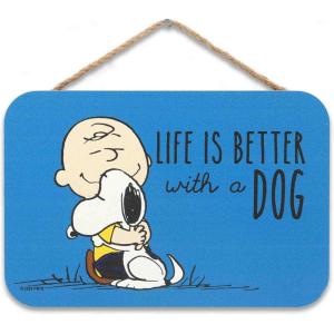Peanuts Snoopy’s Slice Shop Oven Fresh Pizza Hanging Wood Wall Decor – Fun Snoopy Pizza Sign for Kitchen or Dining Room(Blue/White)