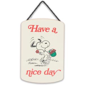 Peanuts Snoopy’s Slice Shop Oven Fresh Pizza Hanging Wood Wall Decor – Fun Snoopy Pizza Sign for Kitchen or Dining Room(Cream/Red)