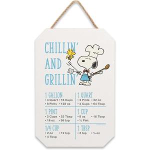 Peanuts Snoopy’s Slice Shop Oven Fresh Pizza Hanging Wood Wall Decor – Fun Snoopy Pizza Sign for Kitchen or Dining Room(White/Light Blue)