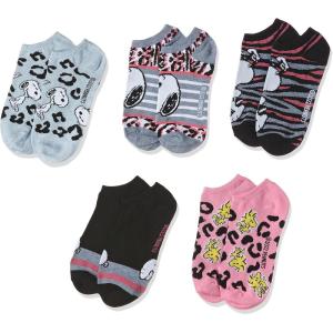 Peanuts Women’s 5 Pack No Show Socks(Animal Print Multi)