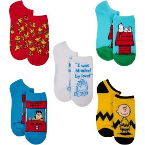 Peanuts Women’s 5 Pack No Show Socks(Multi Colored)