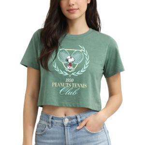 Peanuts Womens Crop Top – Snoopy Short Sleeve Crewneck Casual Cropped Graphic Baby Tee Shirts for Women (Sizes: S-XL)(Emerald/Green)