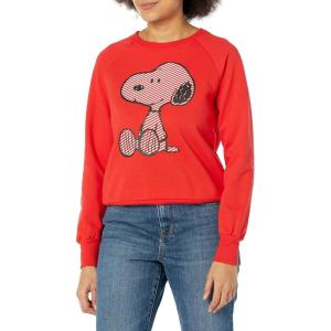 Peanuts womens Peanuts Ladies Snoopy Fashion Fleece Sweatshirt(Red)
