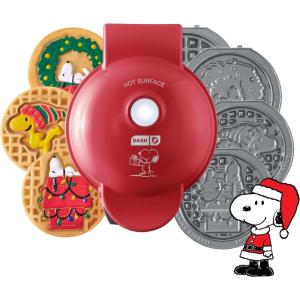 Peanuts x Dash MultiMaker® Mini Maker System (4 Plates: Joe Cool, Flying Ace, Beagle Scout, Waffle)(PEANUTS® HOLIDAY MAKER + 4 PLATES)