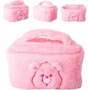 SALLY ROSE Peanuts Snoopy Pink Make Up Bag Official License, Plush Woodstock and Snoopy Cosmetic Bag, Valentines Gifts for Her(Cheer Care Bear)