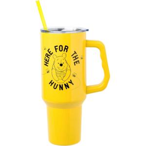 Silver Buffalo Peanuts Featuring Snoopy and Woodstock Feelin’ Groovy Double Walled Stainless Steel Tumbler with Handle and Straw, Fits in Standard Cup Holder, 40 Ounces(Winnie the Pooh Here for the Hunny)