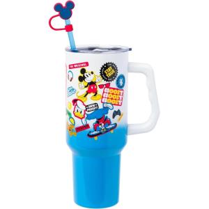 Silver Buffalo Peanuts Featuring Snoopy and Woodstock Feelin’ Groovy Double Walled Stainless Steel Tumbler with Handle and Straw, Fits in Standard Cup Holder, 40 Ounces(Mickey and Friends)
