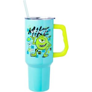 Silver Buffalo Peanuts Featuring Snoopy and Woodstock Feelin’ Groovy Double Walled Stainless Steel Tumbler with Handle and Straw, Fits in Standard Cup Holder, 40 Ounces(Monsters Inc Mike Wazowski)
