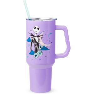 Silver Buffalo Peanuts Featuring Snoopy and Woodstock Feelin’ Groovy Double Walled Stainless Steel Tumbler with Handle and Straw, Fits in Standard Cup Holder, 40 Ounces(Nightmare Before Christmas Purple Twilight)