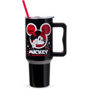 Silver Buffalo Peanuts Featuring Snoopy and Woodstock Feelin’ Groovy Double Walled Stainless Steel Tumbler with Handle and Straw, Fits in Standard Cup Holder, 40 Ounces(Mickey Mouse #currentmood)
