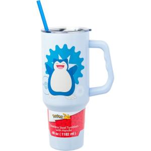 Silver Buffalo Peanuts Featuring Snoopy and Woodstock Feelin’ Groovy Double Walled Stainless Steel Tumbler with Handle and Straw, Fits in Standard Cup Holder, 40 Ounces(Snorlax Pokemon)
