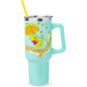 Silver Buffalo Peanuts Featuring Snoopy and Woodstock Feelin’ Groovy Double Walled Stainless Steel Tumbler with Handle and Straw, Fits in Standard Cup Holder, 40 Ounces(Winnie the Pooh Retro Dreamy Days)