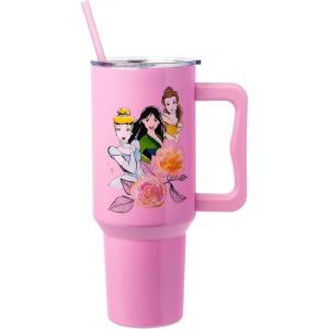 Silver Buffalo Peanuts Featuring Snoopy and Woodstock Feelin’ Groovy Double Walled Stainless Steel Tumbler with Handle and Straw, Fits in Standard Cup Holder, 40 Ounces(Disney Princesses)