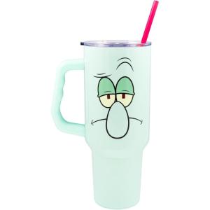 Silver Buffalo Peanuts Featuring Snoopy and Woodstock Feelin’ Groovy Double Walled Stainless Steel Tumbler with Handle and Straw, Fits in Standard Cup Holder, 40 Ounces(Squidward)