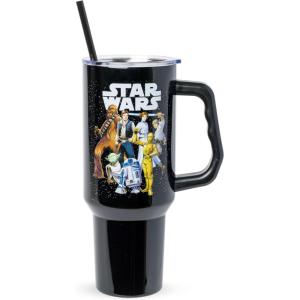 Silver Buffalo Peanuts Featuring Snoopy and Woodstock Feelin’ Groovy Double Walled Stainless Steel Tumbler with Handle and Straw, Fits in Standard Cup Holder, 40 Ounces(Star Wars Original Trilogy)