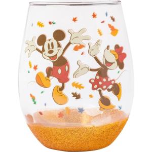Silver Buffalo Peanuts Snoopy And Woodstock Chillin Stemless Wine Glass, 20 Ounces, 1 Count (Pack of 1)(Mickey and Minnie Fall Leaves)