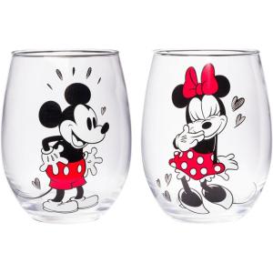 Silver Buffalo Peanuts Snoopy And Woodstock Chillin Stemless Wine Glass, 20 Ounces, 1 Count (Pack of 1)(Mickey and Minnie Love Halftone)