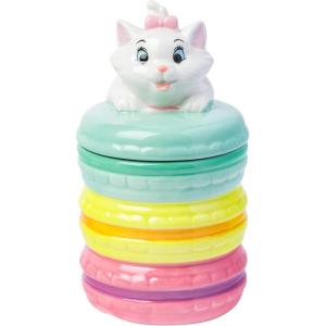 Silver Buffalo Peanuts Squad Featuring Charlie Brown, Snoopy, Schroeder, Lucy, Linus, Sally, Pigpen, Woodstock, and Franklin Glass Cookie Snack Candy Jar with Lid (Small)(Aristocats Marie Macaron Small (Ceramic Sculpted))