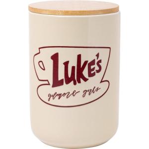Silver Buffalo Peanuts Squad Featuring Charlie Brown, Snoopy, Schroeder, Lucy, Linus, Sally, Pigpen, Woodstock, and Franklin Glass Cookie Snack Candy Jar with Lid (Small)(Gilmore Girls Luke’s Small (Ceramic with Bamboo Lid))