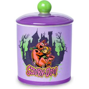 Silver Buffalo Peanuts Squad Featuring Charlie Brown, Snoopy, Schroeder, Lucy, Linus, Sally, Pigpen, Woodstock, and Franklin Glass Cookie Snack Candy Jar with Lid (Small)(Scooby Doo Spooky Scooby Snacks Large (Ceramic))
