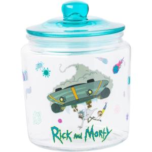 Silver Buffalo Peanuts Squad Featuring Charlie Brown, Snoopy, Schroeder, Lucy, Linus, Sally, Pigpen, Woodstock, and Franklin Glass Cookie Snack Candy Jar with Lid (Small)(Rick and Morty Falling Out of Ship Small (Glass))