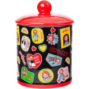 Silver Buffalo Peanuts Squad Featuring Charlie Brown, Snoopy, Schroeder, Lucy, Linus, Sally, Pigpen, Woodstock, and Franklin Glass Cookie Snack Candy Jar with Lid (Small)(Chucky and Tiffany Large (Ceramic))
