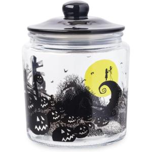 Silver Buffalo Peanuts Squad Featuring Charlie Brown, Snoopy, Schroeder, Lucy, Linus, Sally, Pigpen, Woodstock, and Franklin Glass Cookie Snack Candy Jar with Lid (Small)(Nightmare Before Christmas Moon Hill Graveyard Scene Small (Glass))