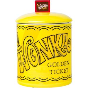 Silver Buffalo Peanuts Squad Featuring Charlie Brown, Snoopy, Schroeder, Lucy, Linus, Sally, Pigpen, Woodstock, and Franklin Glass Cookie Snack Candy Jar with Lid (Small)(Willy Wonka Golden Ticket Large (Ceramic))
