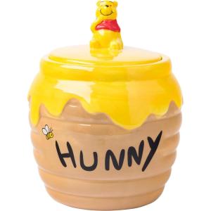 Silver Buffalo Peanuts Squad Featuring Charlie Brown, Snoopy, Schroeder, Lucy, Linus, Sally, Pigpen, Woodstock, and Franklin Glass Cookie Snack Candy Jar with Lid (Small)(Winnie the Pooh Hunny Small (Ceramic Sculpted))