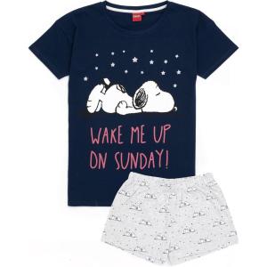 Snoopy Pajamas Ladies Womens Top Long Or Short Bottoms Options Navy Pjs(Short Leg)