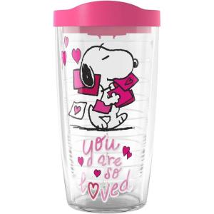 Tervis Peanuts Snoopy Valentine’s Day You Are So Loved Made in USA Double Walled Insulated Tumbler Travel Cup Keeps Drinks Cold & Hot, 16oz, Classic(Clear)