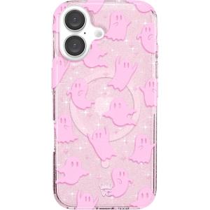 VELVET CAVIAR x Snoopy Phone Case for iPhone 16 Plus – Compatible with MagSafe [10ft Drop Tested] – Pink, Snoopy Be Mine(Ghosted Pink Glitter)