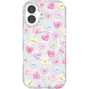 VELVET CAVIAR x Snoopy Phone Case for iPhone 16 Plus – Compatible with MagSafe [10ft Drop Tested] – Pink, Snoopy Be Mine(Sweet Hearts Glitter)