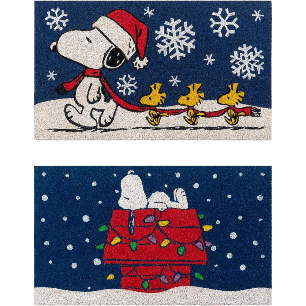 image:imageGertmenian Peanuts Snoopy Coir Doormat  2x3 Welcome Mat 2Pack Ideal for High Traffic Areas in Front Door Garage Entryway  Welcome 80022Snoopy SnowflakesDog House Lights