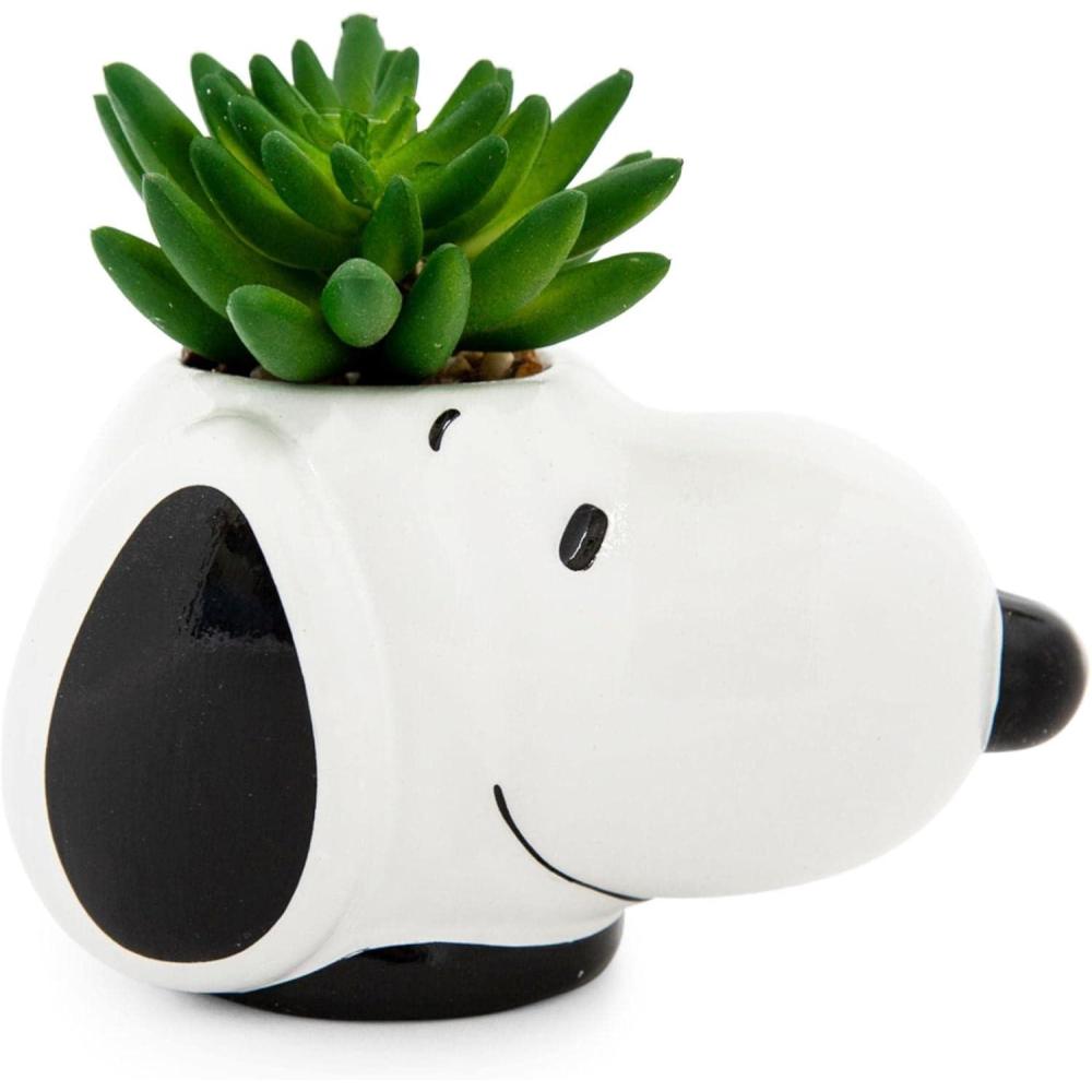 image:imagePeanuts Snoopy Face Ceramic Mini Planter with Artificial Succulent  Small Flower Pot Faux Indoor Plants for Desk Shelf Home Decor Trinket Tray  Cute Charlie Brown Gifts and Collectibles