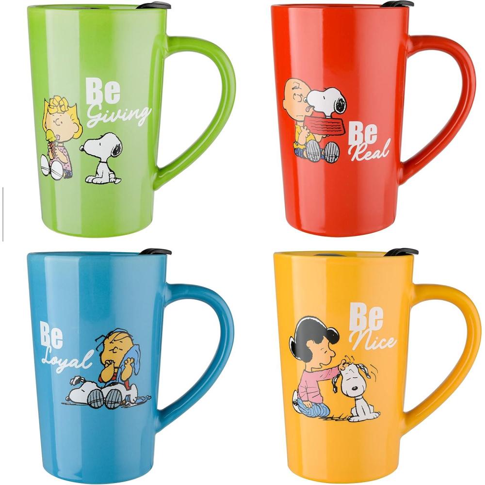 image:imagePeanuts Snoopy Gentle Reminders 18oz Travel Cup wLid Stoneware 4Pack Assorted Colors