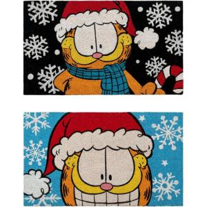 Gertmenian Peanuts Snoopy Coir Doormat – 2×3 Welcome Mat (2-Pack), Ideal for High Traffic Areas in Front Door, Garage, Entryway – Welcome, 80022(Garfield Snowflakes Black/Snowflakes Blue)