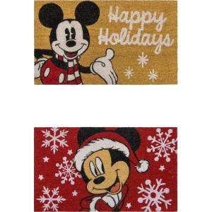 Gertmenian Peanuts Snoopy Coir Doormat – 2×3 Welcome Mat (2-Pack), Ideal for High Traffic Areas in Front Door, Garage, Entryway – Welcome, 80022(Mickey Happy Holidays/Snowflakes)