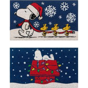 Gertmenian Peanuts Snoopy Coir Doormat – 2×3 Welcome Mat (2-Pack), Ideal for High Traffic Areas in Front Door, Garage, Entryway – Welcome, 80022(Snoopy Snowflakes/Dog House Lights)