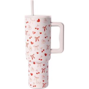 Simple Modern Peanuts 40 oz Tumbler with Handle and Straw Lid | Insulated Reusable Stainless Steel Water Bottle Travel Mug | Gifts for Women Men | Trek Collection | 40oz | Snoopy Sports(Disney: Minnie Mouse Valentine’s)